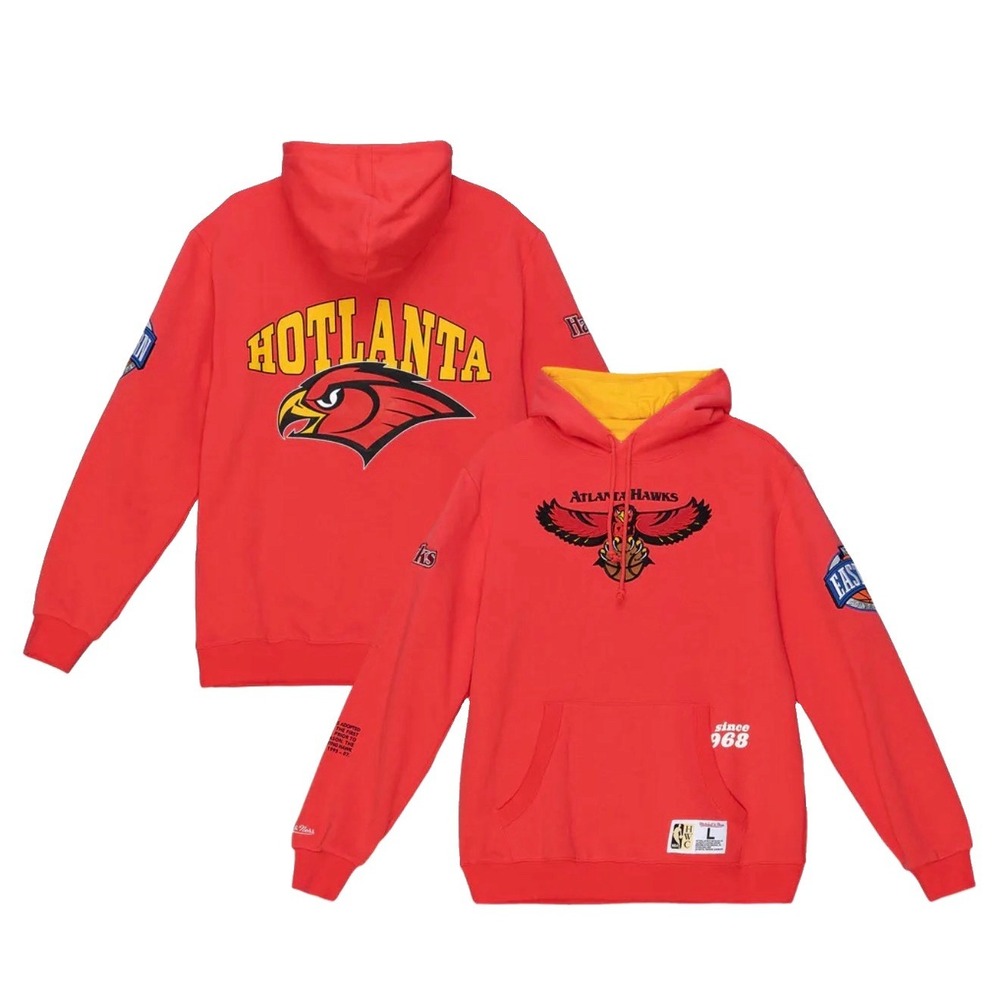Men's Atlanta Hawks Mitchell & Ness Red Team Origins Fleece Pullover Hoodie Lg
